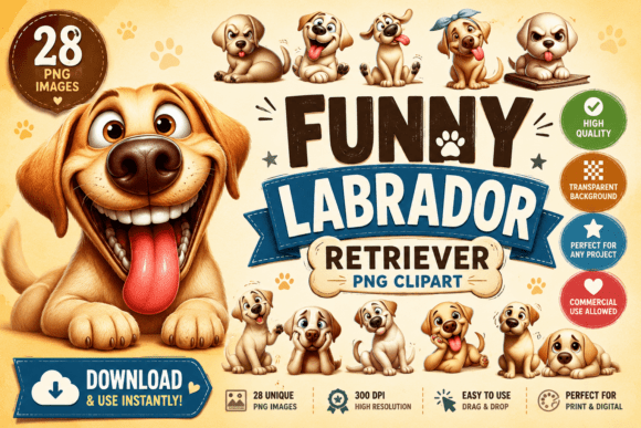Cute Funny Labrador Clipart: Whimsical Design Assets