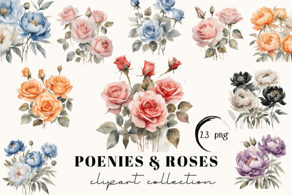 Elegant Peony Roses Watercolor Clipart for Designers